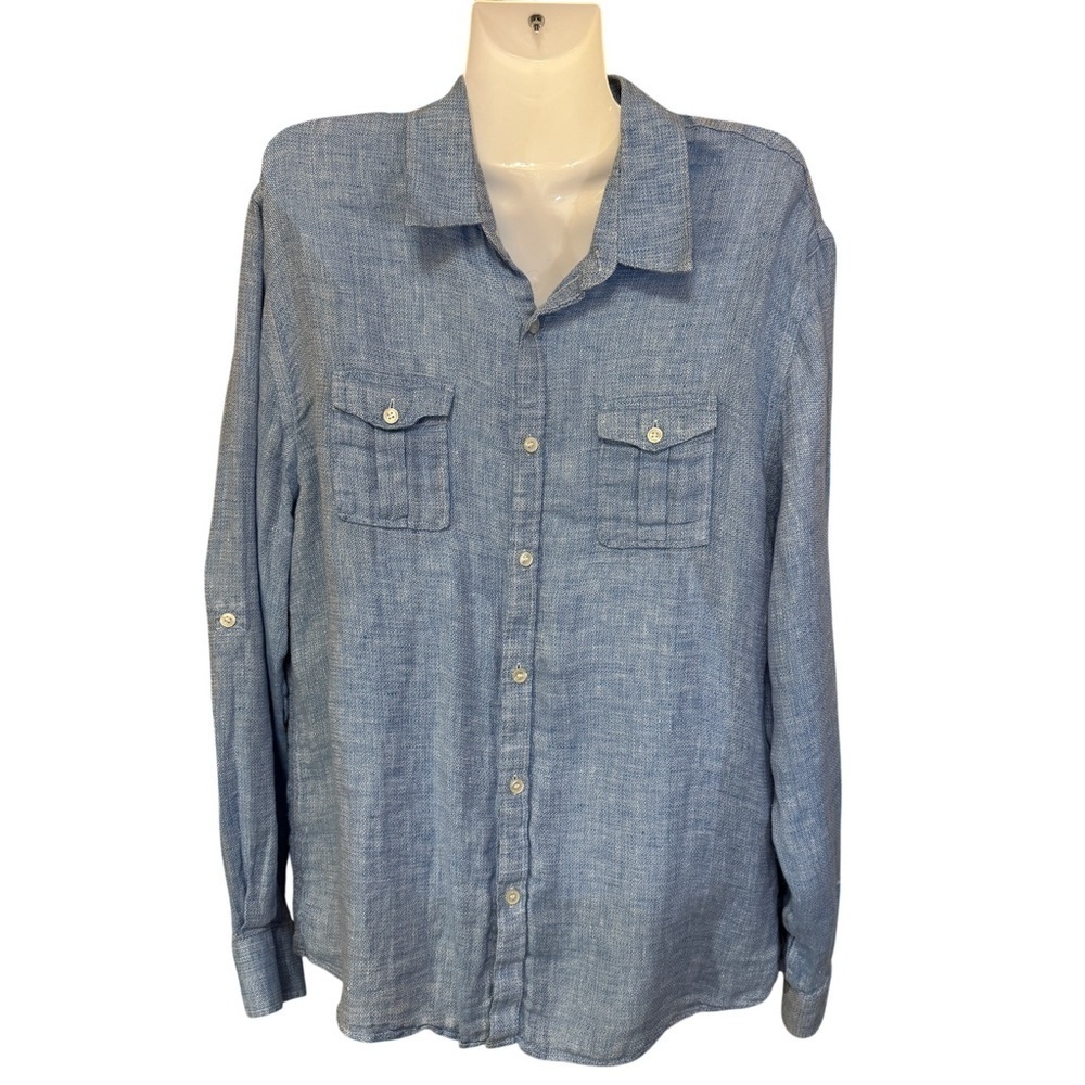Murano Baird McNutt Men’s Blue Linen Slim Fit Button Down Shirt Size XL - Picture 1 of 10